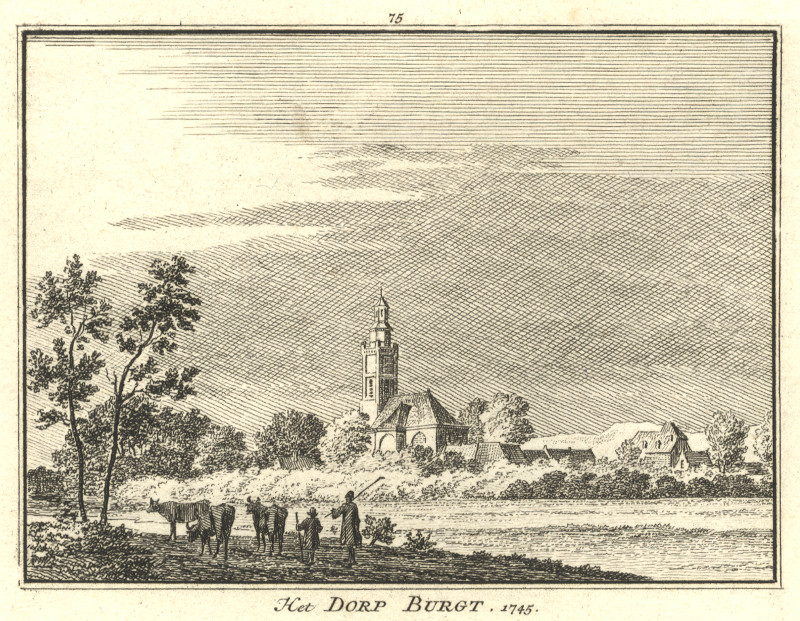 afbeelding van prent Het Dorp Burgt 1745 van H. Spilman, C. Pronk (Burgh)