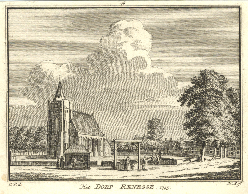 afbeelding van prent Het Dorp Renesse 1745 van H. Spilman, C. Pronk (Renesse)