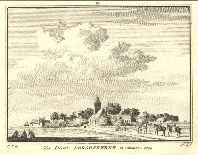 afbeelding van prent Het Dorp Serooskerke in Schouwe 1745 van H. Spilman, C. Pronk (Serooskerke)