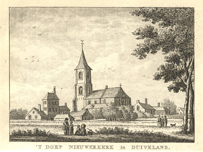afbeelding van prent ´t Dorp Nieuwerkerk in Duiveland van C.F. Bendorp (Nieuwerkerk)