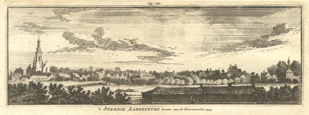 afbeelding van prent ´t Steedje Aardenburg te zien van de Koornmoolen. 1739 van H. Spilman, A. de Haen (Aardenburg)