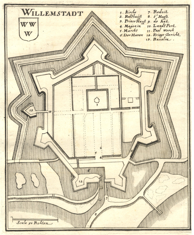 afbeelding van plattegrond Willemstadt van C. Merian (Willemstad)