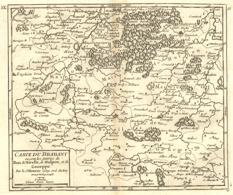 afbeelding van kaart Carte du Brabant ou sont les Mairies de Roo, de Nivelle, de Hulpen, et de Geneppe van M. Robert