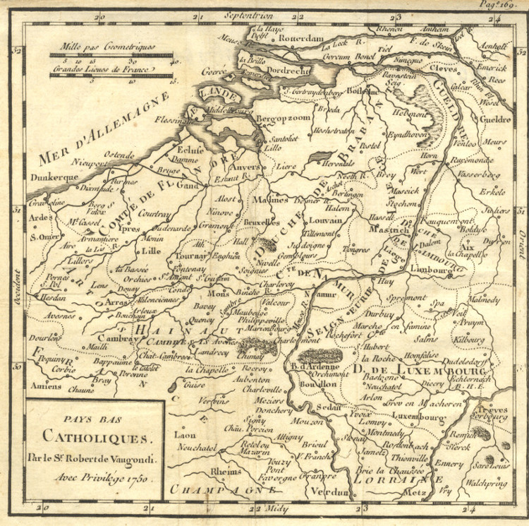 afbeelding van kaart Pays Bas Catholiques van Robert de Vaugondy