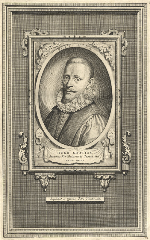 afbeelding van prent Hugo Grotius, Summus Vir, Bataviae & Seculi sui rarum decus van W. van Swanenburg naar J. van Ravensteyn (Schrijvers, )
