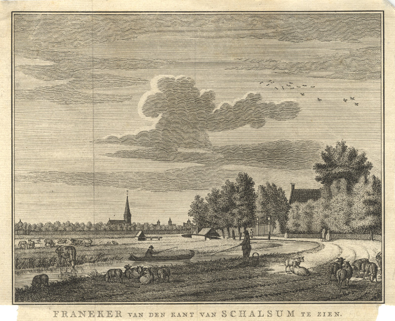 afbeelding van prent Franeker van den kant van Schalsum te zien van J. Versteegen (Franeker)