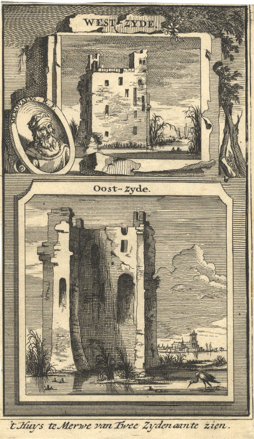 afbeelding van prent ´t Huys te Merwe van Twee Zyden aan te zien van J. Goeree (Dordrecht)
