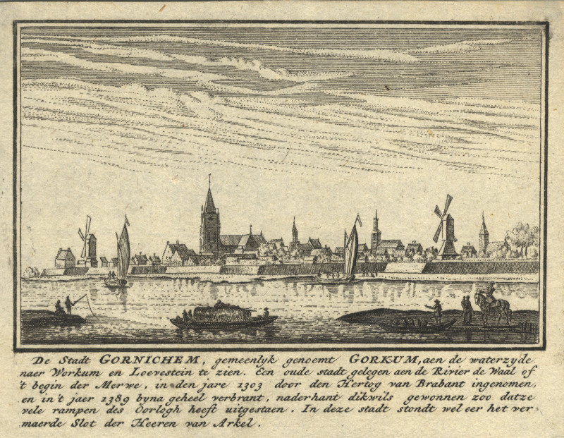 afbeelding van prent De Stadt Gornichem, gemeenlyk genoemt Gorkum van J.M. Bregmagher, naar A. Rademaker (Gorinchem)