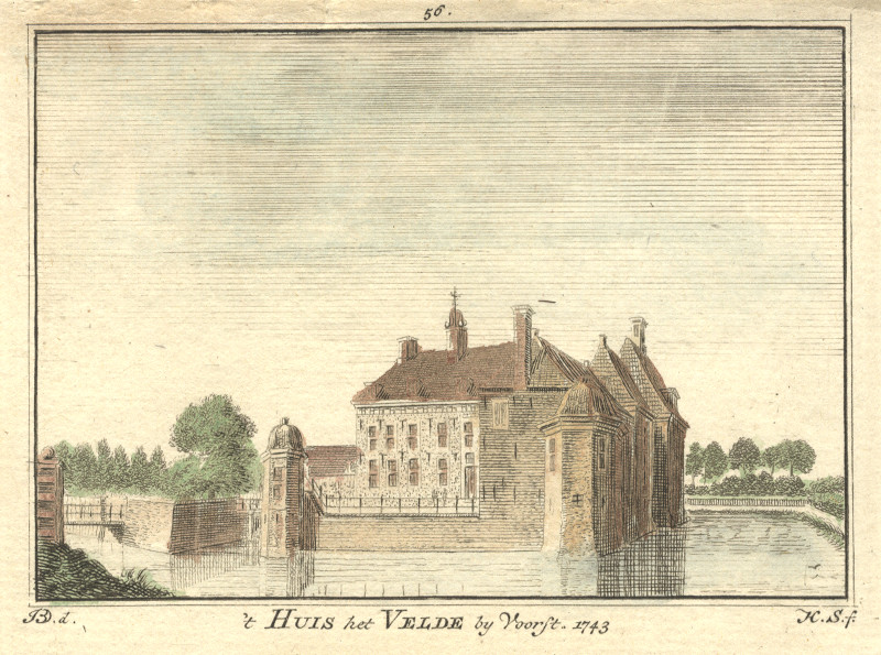 afbeelding van prent ´t Huis het Velde by Voorst 1743 van H. Spilman, J. de Beijer (Warnsveld)