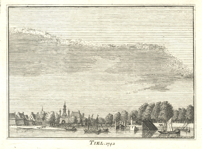 afbeelding van prent Tiel 1742 van H. Spilman, J. de Beijer (Tiel)