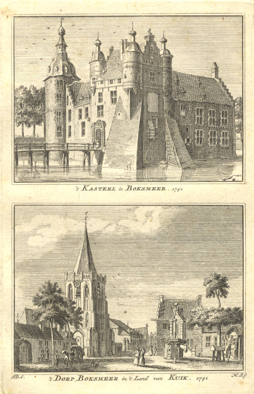 afbeelding van prent ´t Kasteel te Boksmeer; ´t Dorp Boksmeer in ´t Land van Kuik. 1741 van H. Spilman, J. de Beijer (Boxmeer)