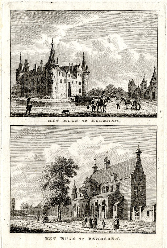 afbeelding van prent Het huis te Helmond en Het huis te Benderen van K.F. Bendorp, j. Bullthuis (Helmond)