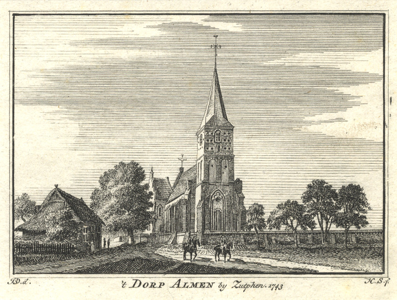 afbeelding van prent ´t Dorp Almen by Zutphen. 1743 van H. Spilman, J. de Beijer (Almen)