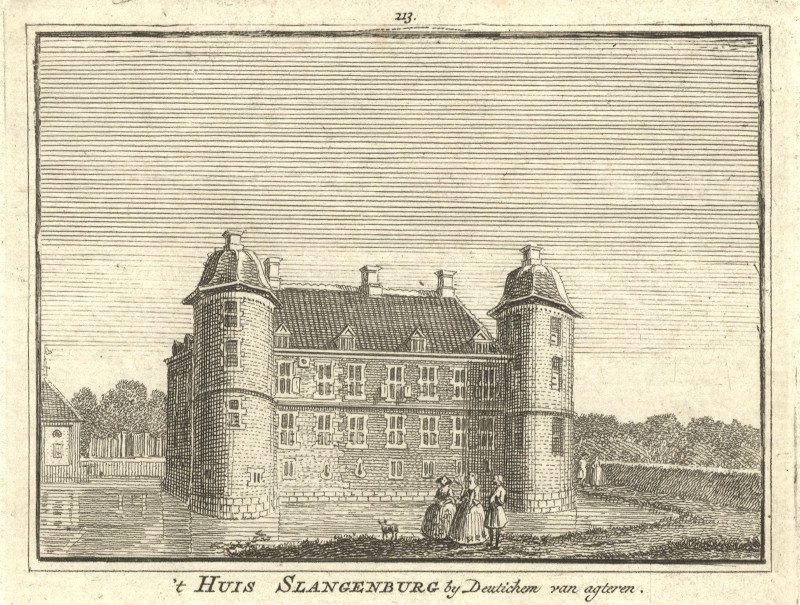 afbeelding van prent ´t Huis Slangenburg by Deutichem van agteren van H. Spilman, J. de Beijer (Doetinchem)