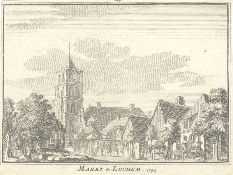 afbeelding van prent Markt te Lochem 1743 van H. Spilman, J. de Beijer (Lochem)