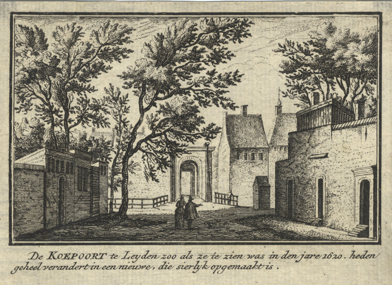 afbeelding van prent De Koepoort te Leyden zoo als ze tien was in den jare 1620 van J.M. Bregmagher, naar A. Rademaker (Leiden)