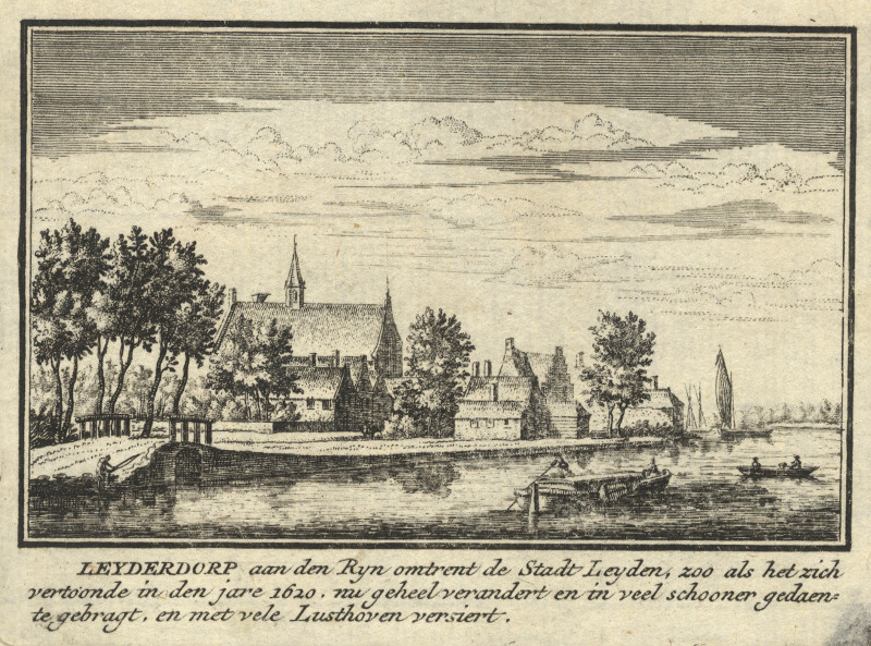 afbeelding van prent Leyderdorp aan den Ryn omtrent de Stadt Leyden van J.M. Bregmagher, naar A. Rademaker (Leiderdorp)