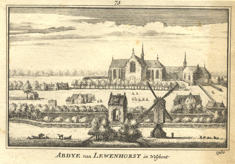 afbeelding van prent Abdye van Lewenhorst in Welstant; 1560 van A. Rademaker (Noordwijk)