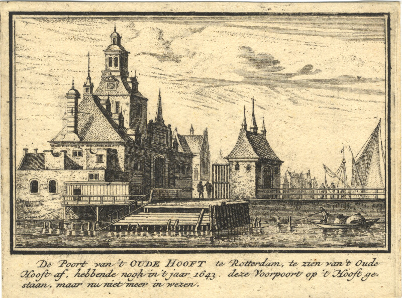 afbeelding van prent De Poort van ´t Oude Hooft te Rotterdam van J.M. Bregmagher, naar A. Rademaker (Rotterdam)