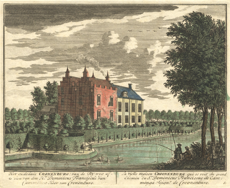 afbeelding van prent Het oudehuis Cronenburg: van de Ry-weg af te sien  van Daniel Stoopendaal (Loenen aan de Vecht)