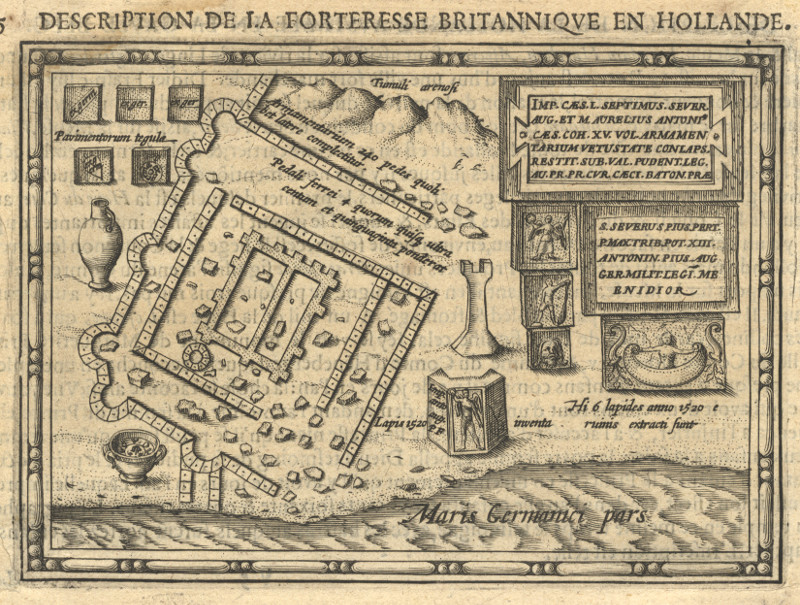 afbeelding van plattegrond Description de la Forteresse Brittanique en Hollande van J. Hondius en P. Bertius (Katwijk)