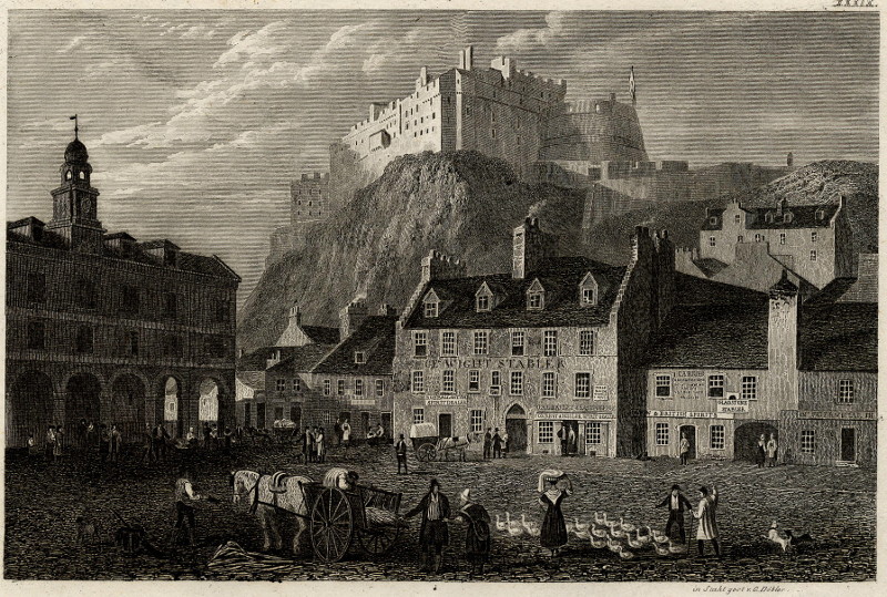 afbeelding van prent Das Edinburger Schloss vom Grassmarkte aus van G. Dobler (Edinburgh, Edinburg)