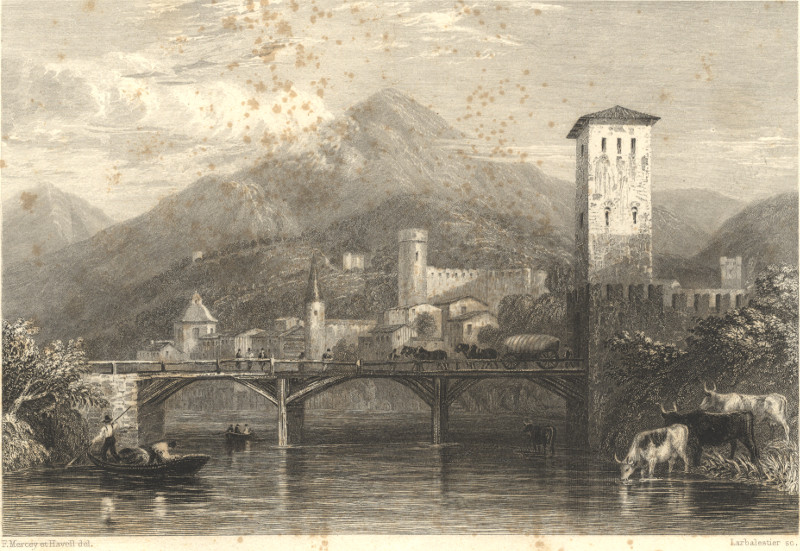 afbeelding van prent Pont de Trente van F. Mercey, Havell, Larbalestier (Trento, Trente)