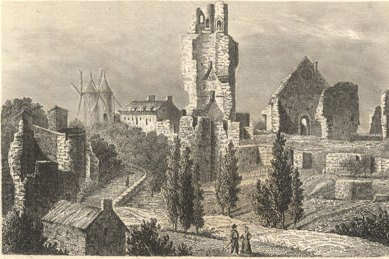 afbeelding van prent Ruines du chateau de St. Aubin du Cormier van De la Pylaie, Schroeder (Saint Aubin du Cormier)