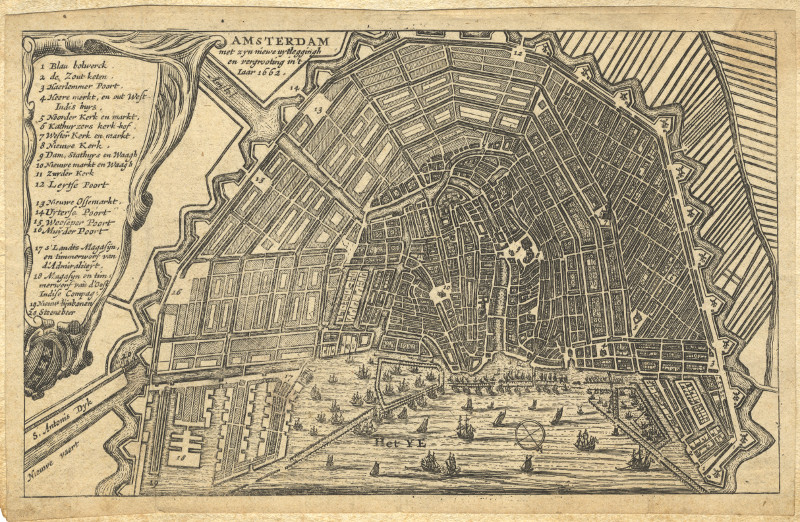 afbeelding van plattegrond Amsterdam, met zyn niewe uytleggingh en vergrooting in ´t Iaar 1662 van nn, Marcus Willemsz. Doornick (Amsterdam)