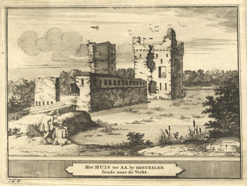 afbeelding van prent Het Huis ter AA, by Breukelen; siende naar de Vecht van J. Schijnvoet, naar R. Roghman (Breukelen)