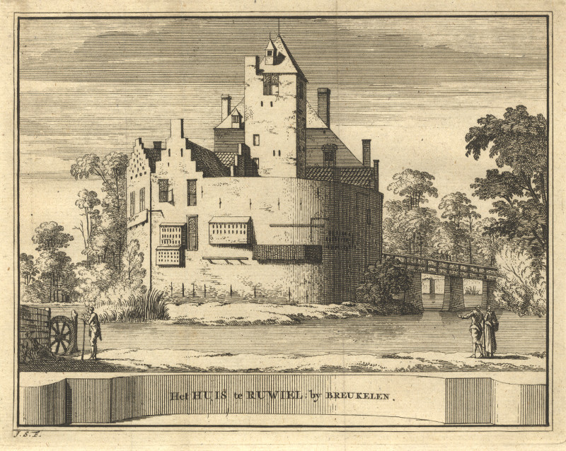 afbeelding van prent Het Huis te Ruwiel by Breukelen van J. Schijnvoet, naar R. Roghman (Breukelen)