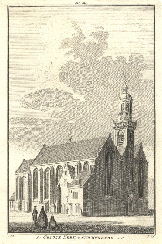 afbeelding van prent De Groote kerk te Purmerende. 1726. van H. Spilman, C. Pronk (Purmerend)