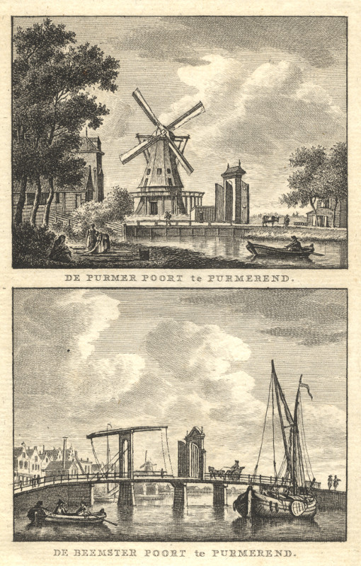 afbeelding van prent De Purmer Poort te Purmerend; de Beemster Poort te Purmerend van C.F. Bendorp, J. Bulthuis (Purmerend)