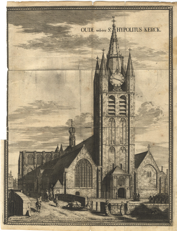 afbeelding van prent Oude wel-eer St. Hypolitus Kerck van C. Decker (Delft)