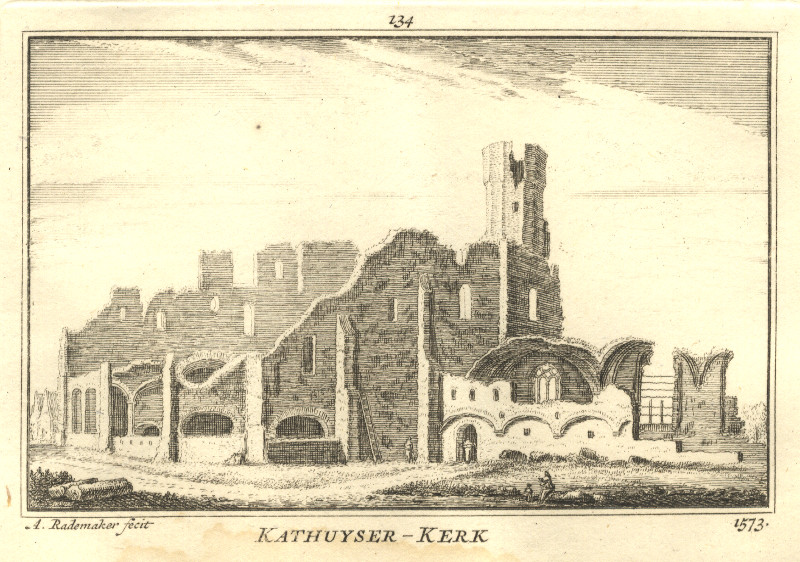 afbeelding van prent Kathuyser-Kerk 1573 van A. Rademaker (Delft)