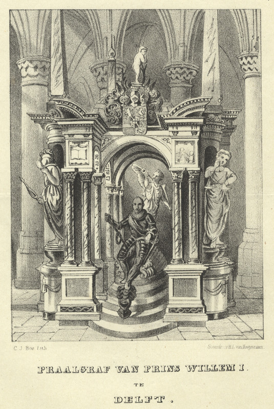 afbeelding van prent Praalgraf van Prins Willem I. te Delft. van C.J. Bos (Delft)