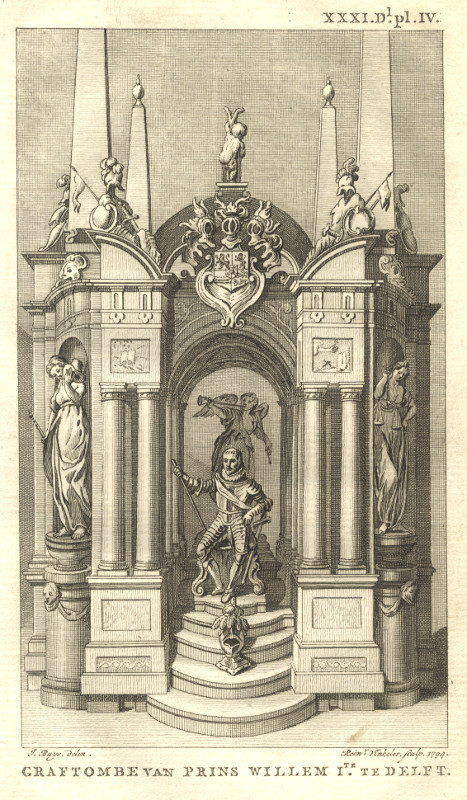 afbeelding van prent Graftombe van Prins Willem 1te te Delft van J. Buys, R. Vinkeles (Delft)