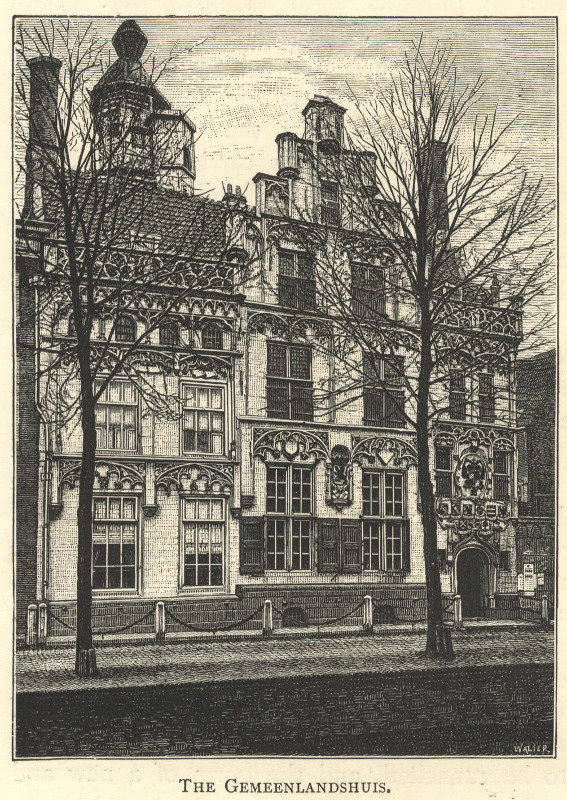 afbeelding van prent The Gemeenlandshuis van Walter (Delft)