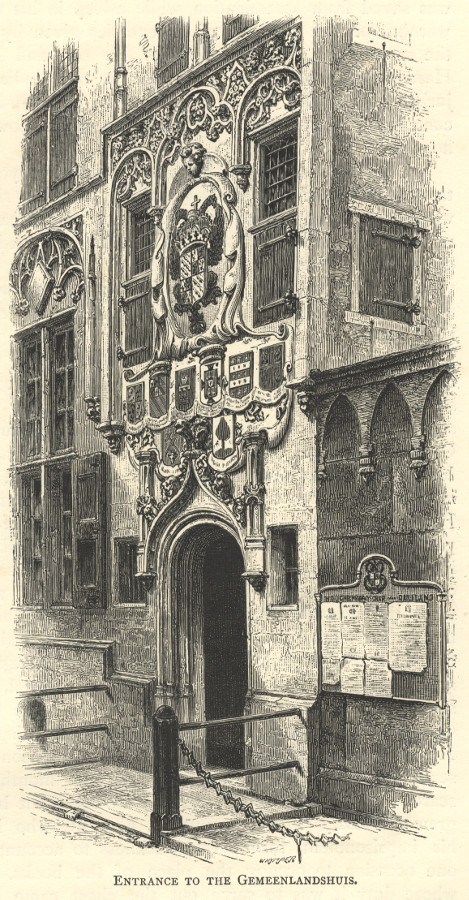 afbeelding van prent Entrance to the Gemeenlandshuis van Whymper (Delft)