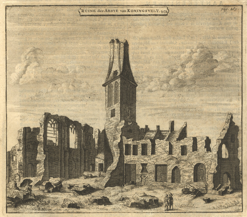 afbeelding van prent Ruine der Abdye van Koningsvelt, 1573; De abdy Koninksveld van nn naar A. Rademaker (Delft)