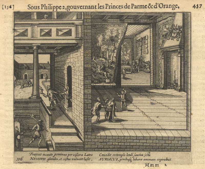 afbeelding van prent De moord op Willem van Oranje van Willem Baudartius (Delft)