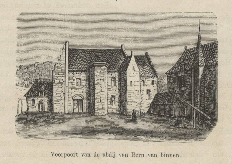afbeelding van prent Voorpoort van de abdij van Bern van binnen van nn (Heeswijk-Dinther)
