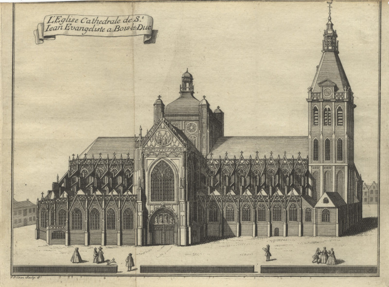 afbeelding van prent L´Eglise Cathedrale de St. Jean Evangeliste a Bois-le-Duc van F. Pilsen (´s-Hertogenbosch)