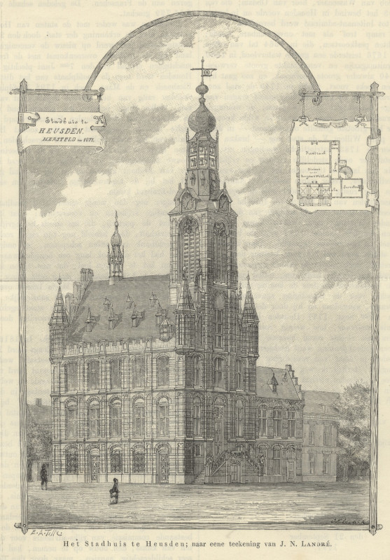 afbeelding van prent Het Stadhuis te Heusden van E.A. Tilly, J.N. Landré (Heusden)