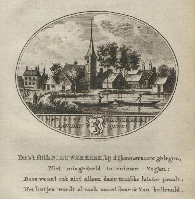 afbeelding van prent Het Dorp Nieuwerkerk aan den IJssel van Anna C. Brouwer (Niewerkerk aan den IJssel)