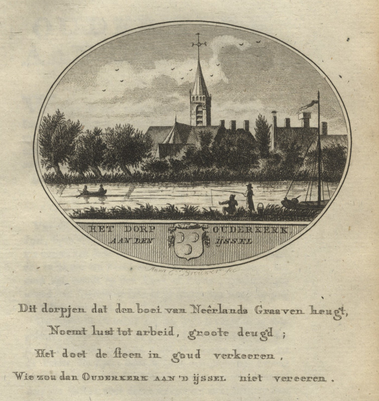 afbeelding van prent Het Dorp Ouderkerk aan den IJssel van Anna C. Brouwer (Ouderkerk aan den IJssel)