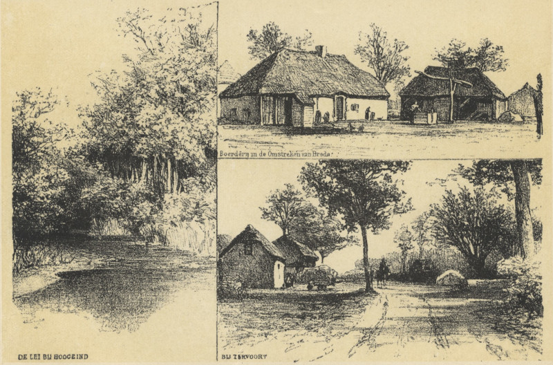afbeelding van prent Boerderij in de Omstreken van Breda; De Lei bij Hoogeind; Bij Tervoort van J. Craandijk (Breda)