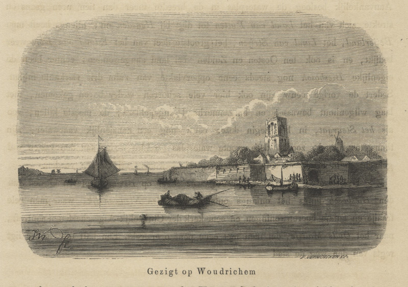 afbeelding van prent Gezigt op Woudrichem van E. Vermorcken (Woudrichem)