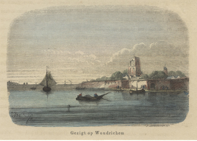 afbeelding van prent Gezigt op Woudrichem van E. Vermorcken (Woudrichem)
