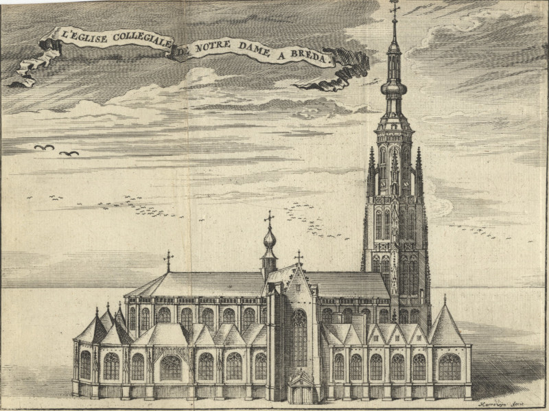 afbeelding van prent L´Eglise Collegiale de Notre Dame a Breda van J. Harrewijn (Breda)